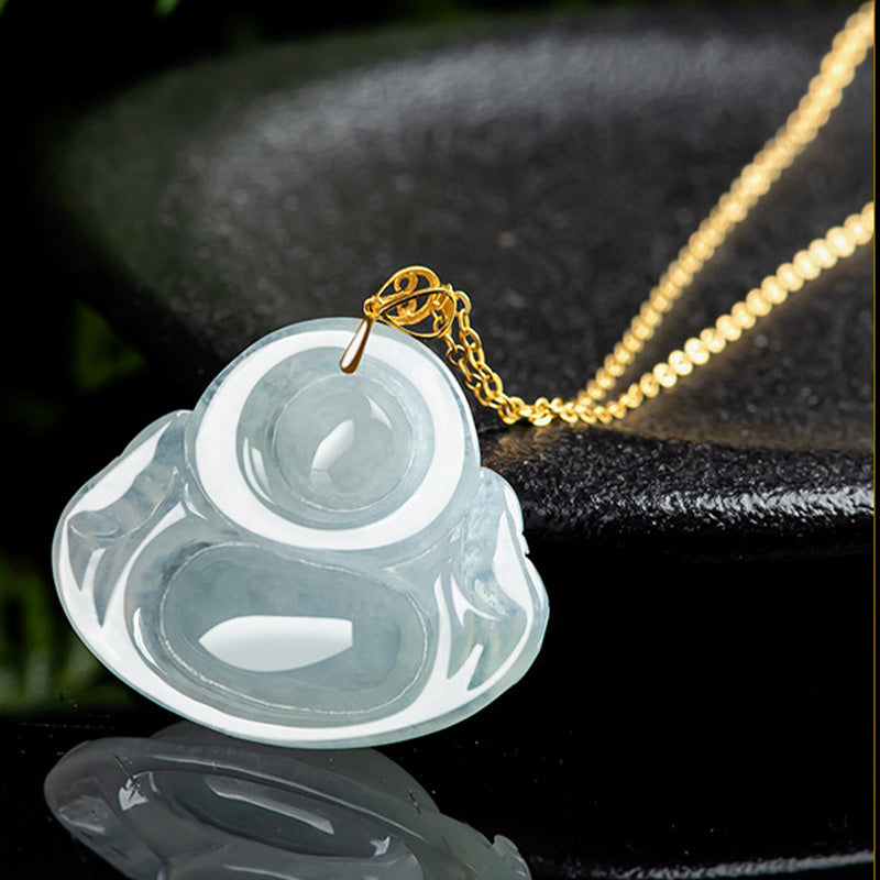 Lachender Buddha, natürlicher Jade-Halskettenanhänger aus 18-karätigem Gold - image 7