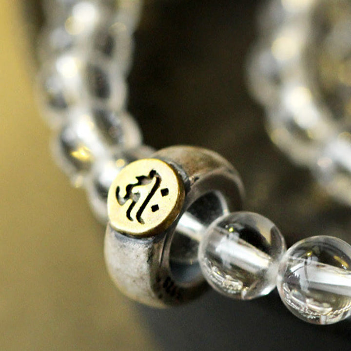 Buddha Stones 925 Sterling Silber Chinesisches Sternzeichen Natal Buddha Weiß Kristall Meditation Dreifach gewickeltes Armband - image 3