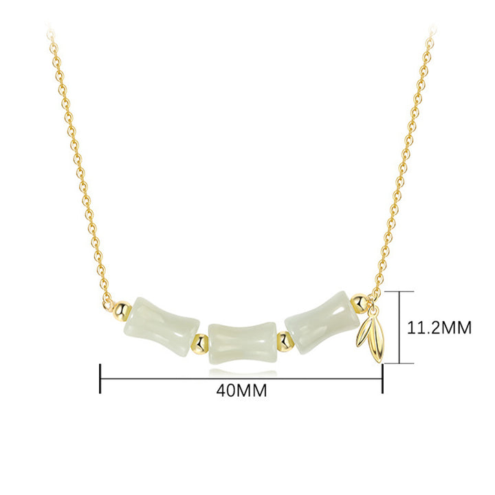 Buddha Stones Halskette mit Anhänger und Armband aus 925er-Sterlingsilber, hetianische Jade, Bambus, Fu, Charakter, Wohlstand