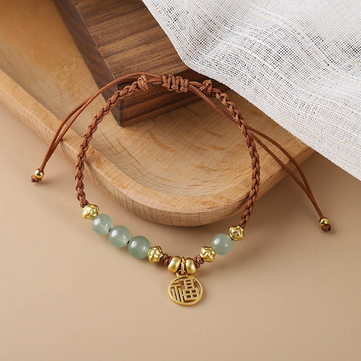 Buddha-Steine Jade Perlen Fu Charakter Segen Seil Armband