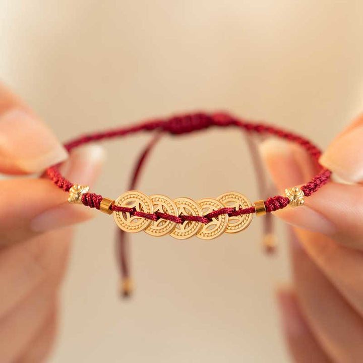 Geflochtenes Armband mit Buddha Stonesn, Kupfermünze, Glücksbaum, Glück, Stärke