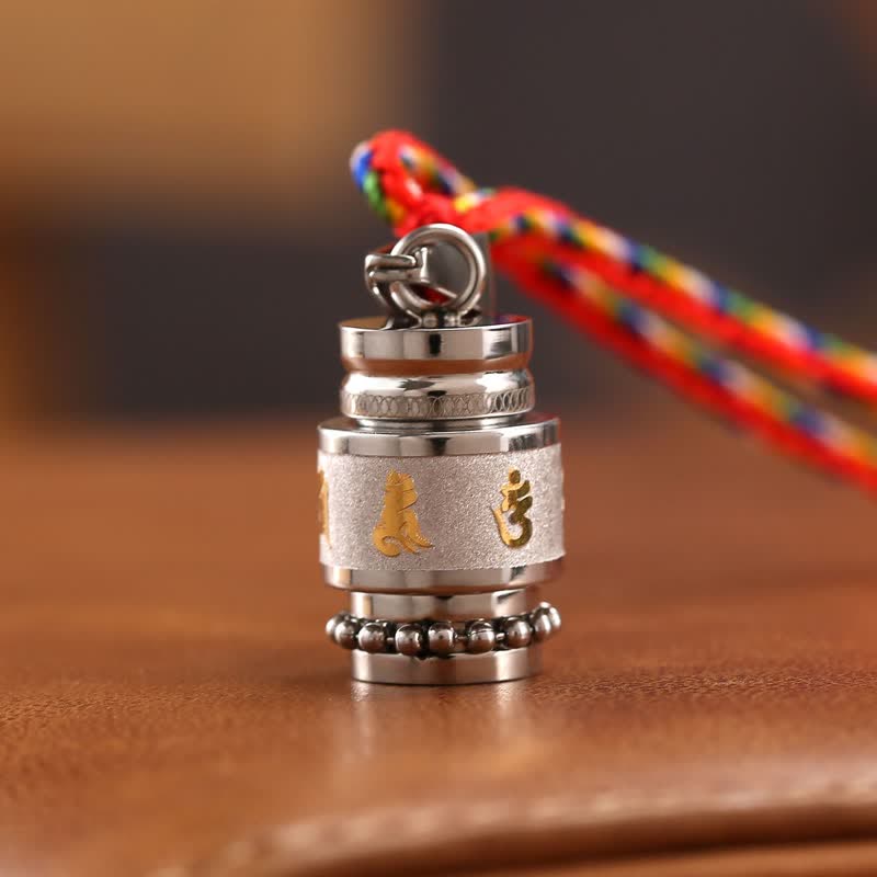 Buddha Stones ​​Tibet Om Mani Padme Hum Shurangama Mantra Titan Stahl Weisheit Amulett Halskette Anhänger - 1,2 cm * 1,8 cm - Silber - Bunte Schnur - image 10