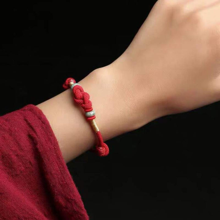 Geflochtenes Armband mit Buddha Stonesn, roter Schnur, Jade, Glück, Glücksknoten - image 3