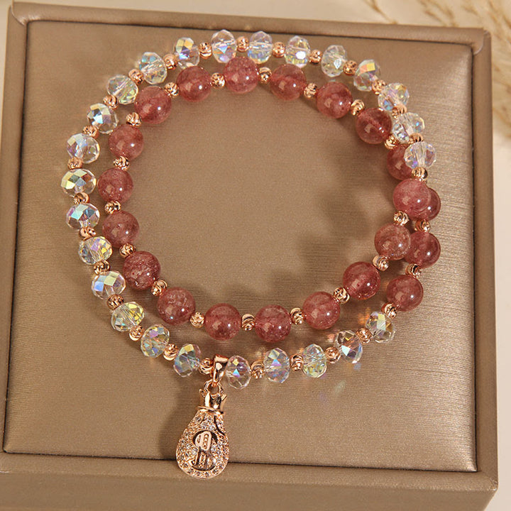 Buddha Stones Erdbeerquarz Weiß Kristall Geldbeutel Charm Positives Armband