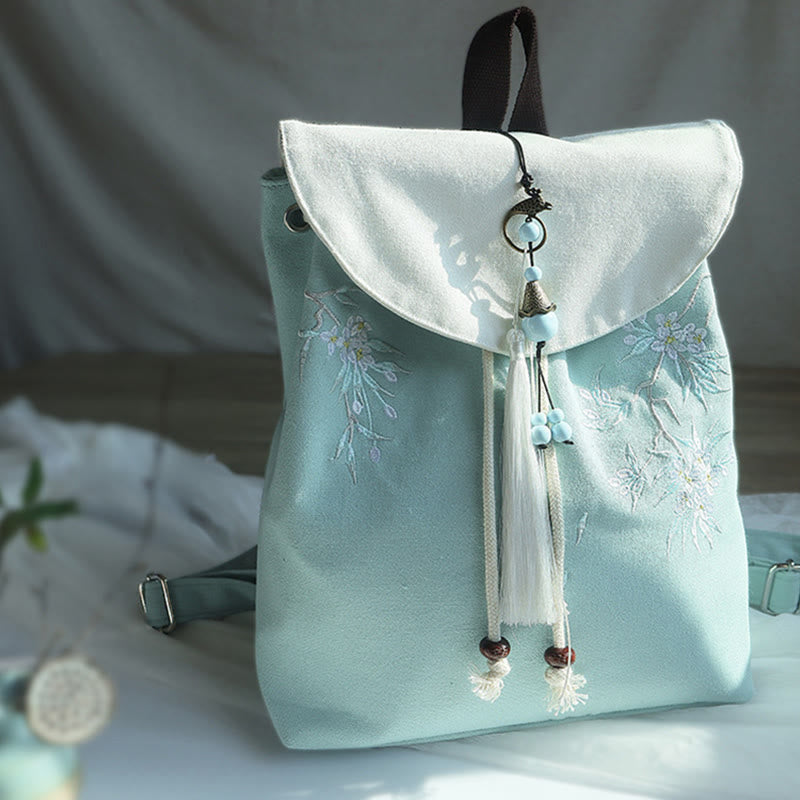 Handgemachter, bestickter Canvas-Rucksack mit Buddha Stones und großer Kapazität