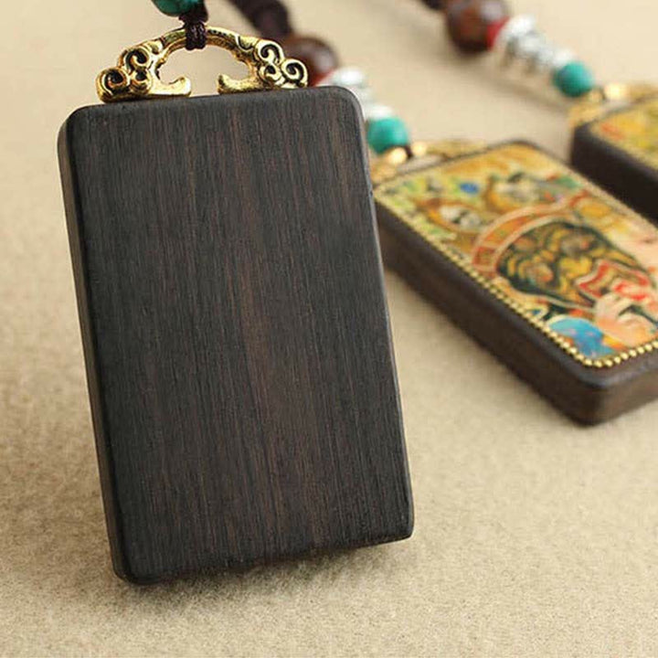 Buddha Stones Tibet Gott des Reichtums Thangka Ebenholz Frieden Halskette Anhänger - image 18