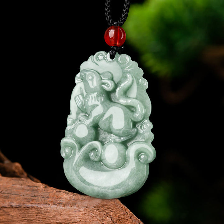 Halskette mit Buddha Stonesn, natürlicher grüner Jade, 12 chinesische Sternzeichen, Glück, Wohlstand