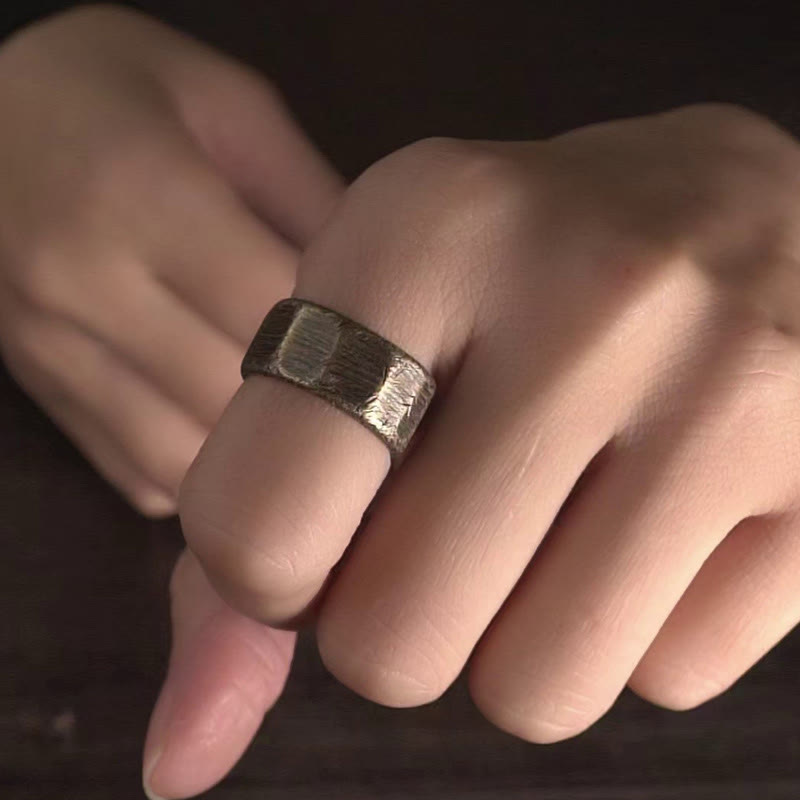 Buddha Stones Tibetischer schlichter Reichtumsring aus mattiertem Kupfer und Messing - image 13