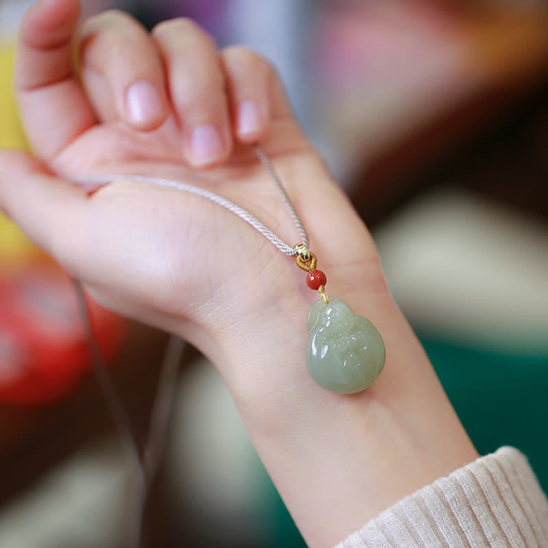 Lachender Buddha Hetian Jade Reichtum Wohlstand String Halskette Anhänger - image 2