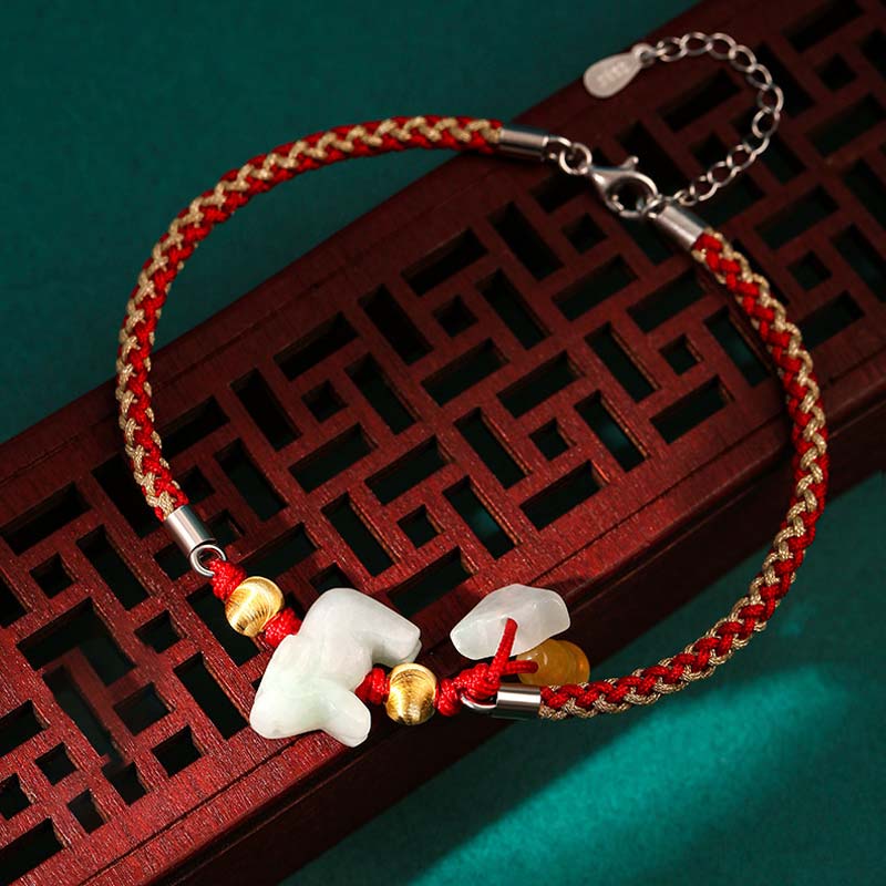 Buddha Stones, chinesisches Sternzeichen, Jade, Wohlstand, rote Schnur, Fußkettchen - Ochse (Armband/Fußkettchen Größe 19,5+4cm) - image 5