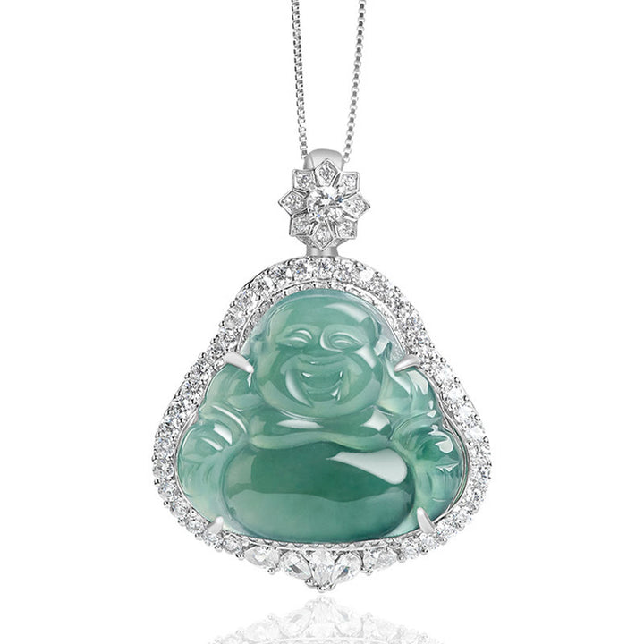 Buddha Stones 925 Sterling Silber lachender Buddha natürliche Jade Glück Fülle Kette Halskette Anhänger - image 5