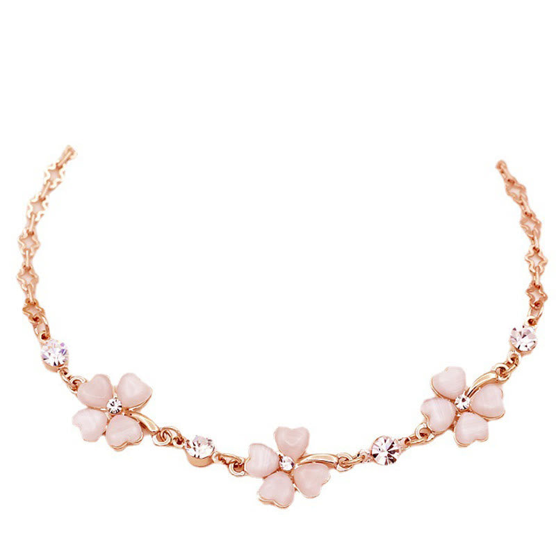 Buddha Stones rosa Kristall vierblättriges Kleeblatt Liebeskettenarmband - image 5