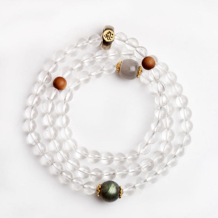 Buddha Stones 925 Sterling Silber Chinesisches Sternzeichen Natal Buddha Weiß Kristall Meditation Dreifach gewickeltes Armband - image 8