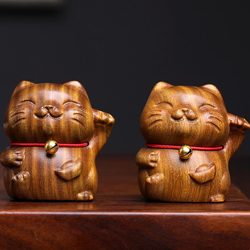 Buddha Stones Green Sandelwood Small Mini Cute Lucky Cat Peace Dekorationen - image 5