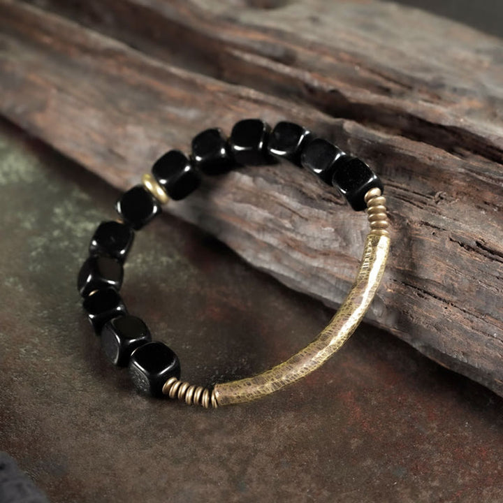 Buddha Stones Schwarzes Obsidian-Kristall-Kupfer-Stärke-Paar-Armband - image 8