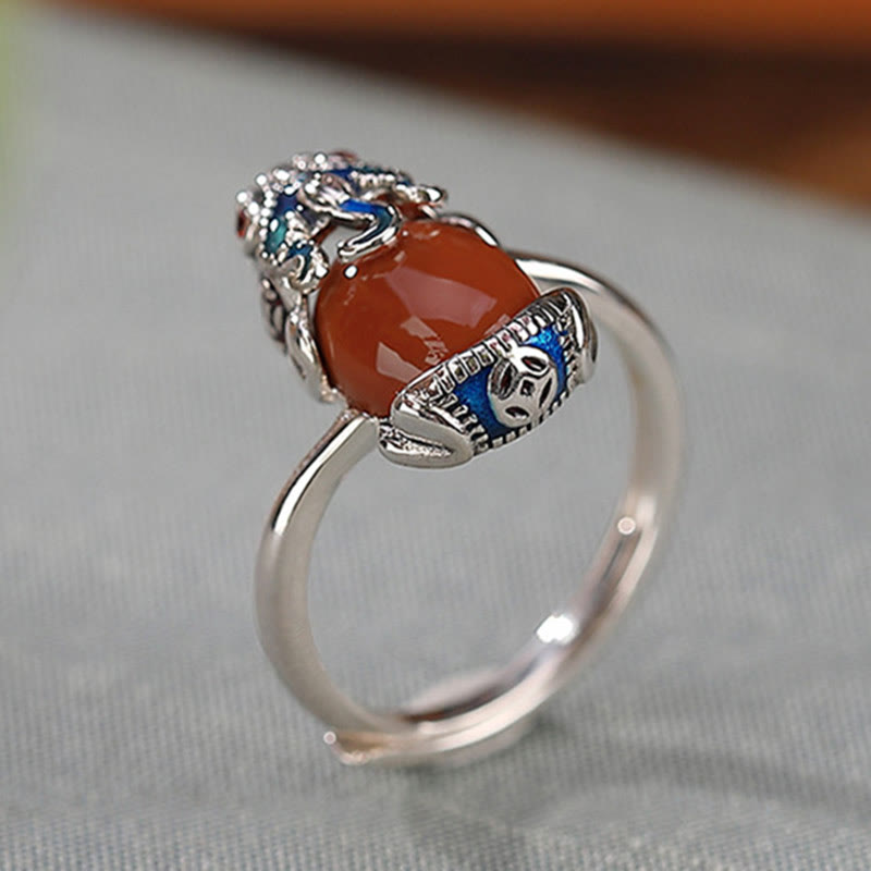 Buddha-Steine 925 Sterling Silber Rot Achat Kupfer Münzen PiXiu Schutz Ring Halskette Anhänger Set