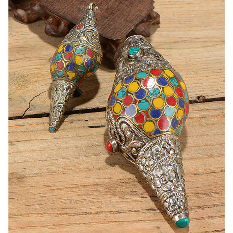 Tibetische handgefertigte natürliche Shankha bunte Muschelschale, Reichtum, Heimdekoration - image 1