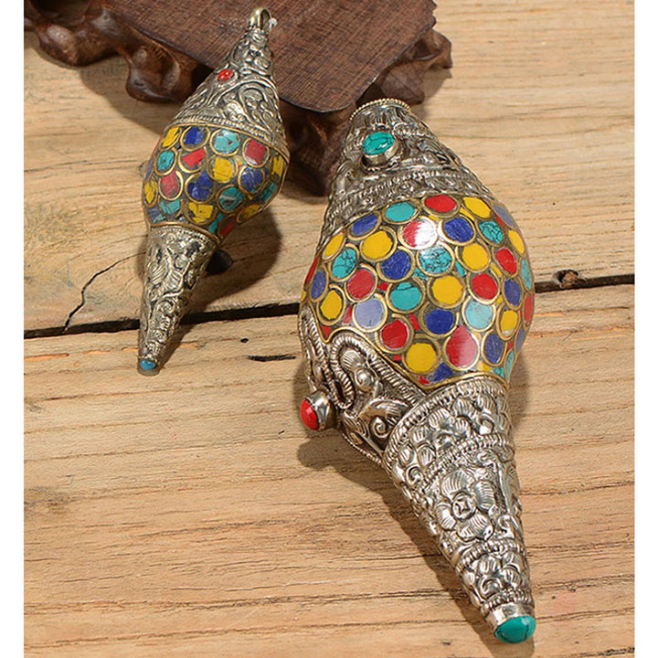 Tibetische handgefertigte natürliche Shankha bunte Muschelschale, Reichtum, Heimdekoration - image 1