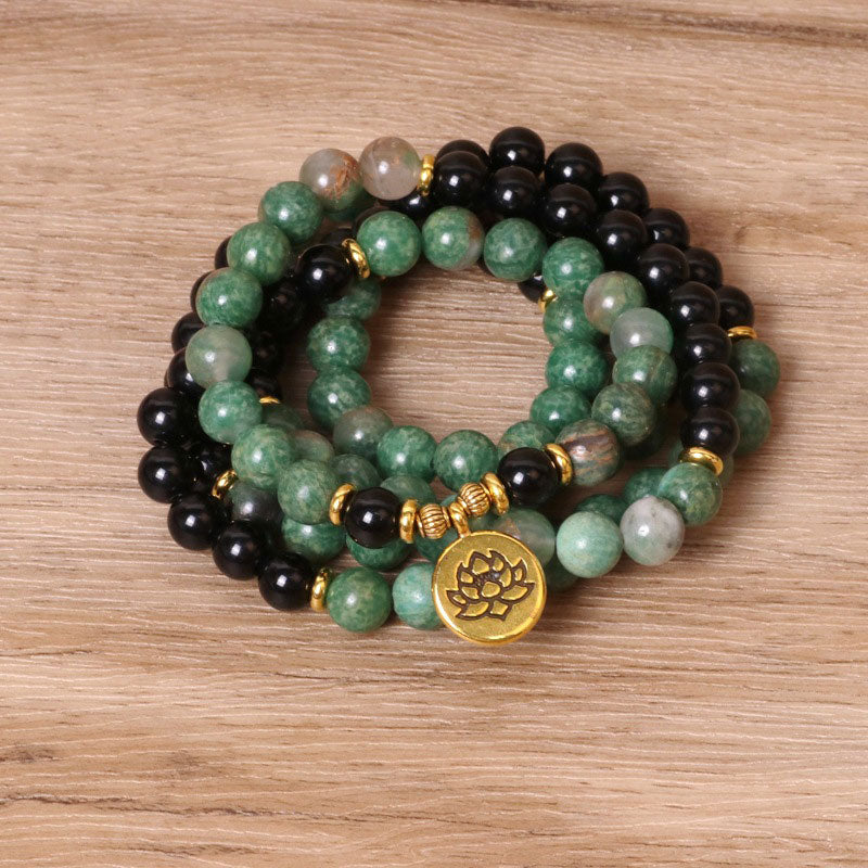 Buddha Stones 108 Perlen natürliches Achat Mala Heilarmband