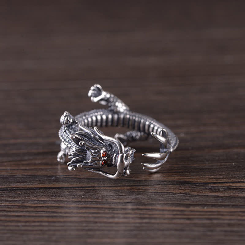 925 Sterling Silber Drachen-Glücksschutzring - image 5