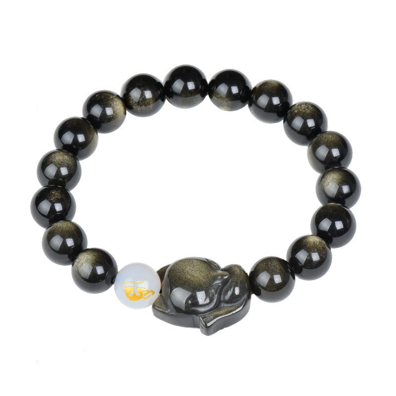 Buddha Stones Natürliches Regenbogen-Obsidian-Goldglanz-Obsidian-Silberglanz-Obsidian-Fuchs-Heilarmband