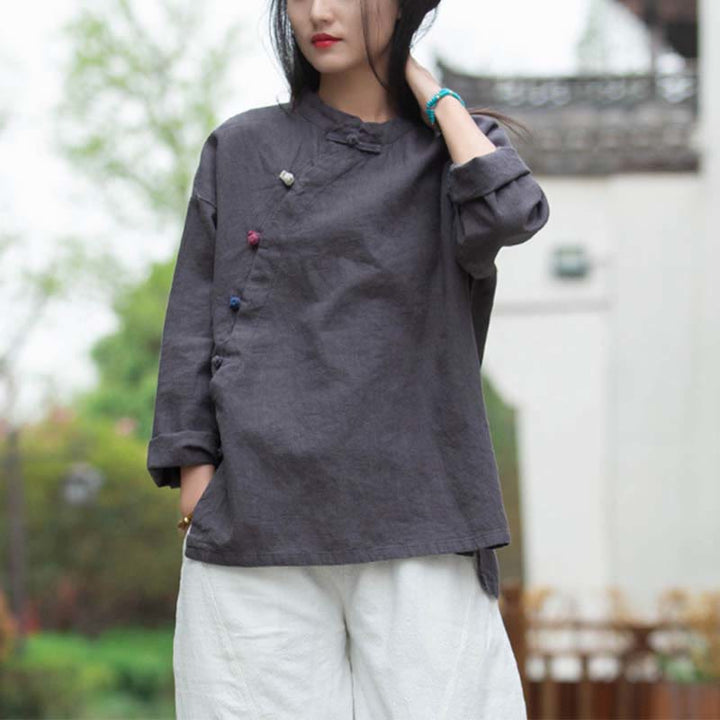 Buddha Stones Ramie Leinen Bluse Damen Shirt Top Chinesische Hanfu Stil Kleidung