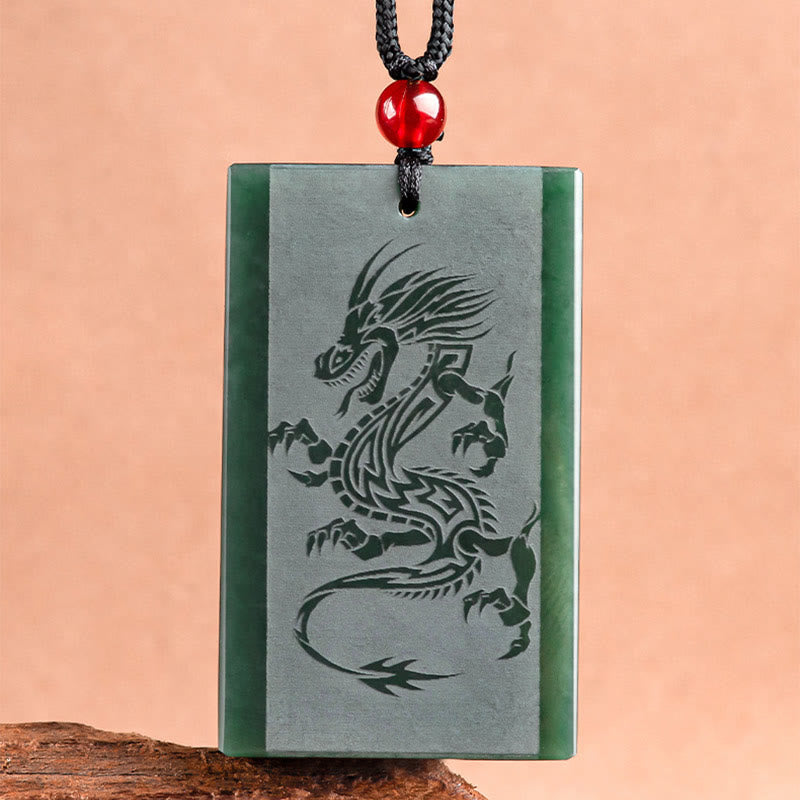 Buddha Stones Hetian Cyan Jade Dragon Gravierter Erfolgs-Halskettenanhänger - image 5