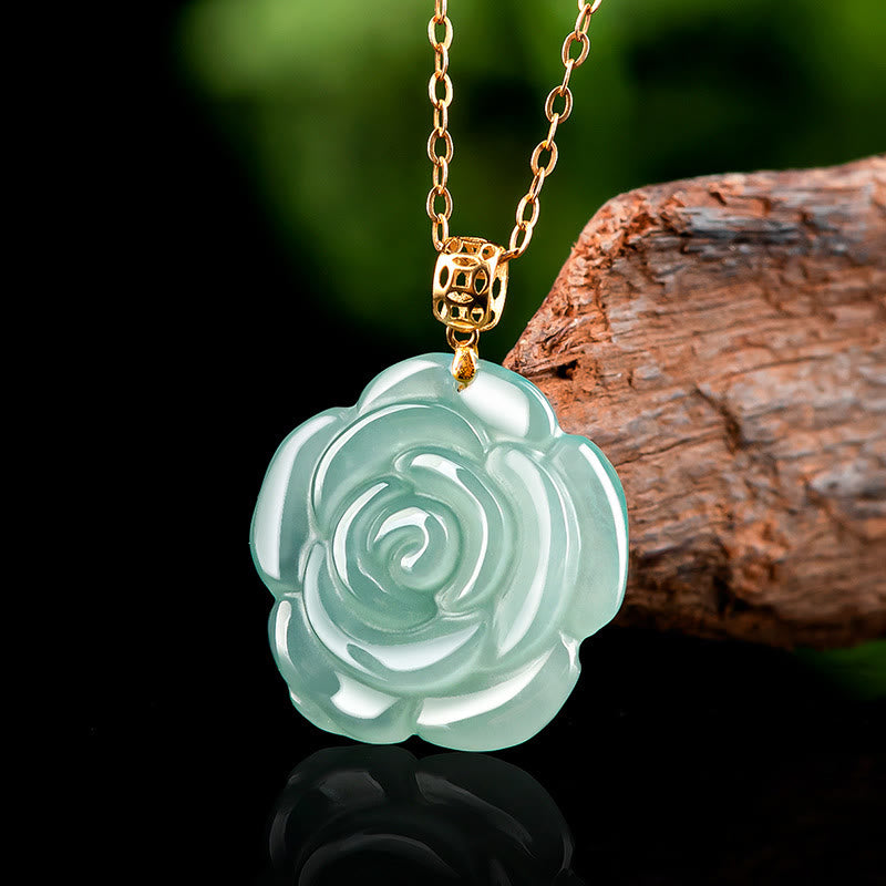 Buddha Stones 18 Karat Goldschnalle 925 Sterling Silber Kette Natürliche Jade Rose Glück Halskette Anhänger - Jade (Wohlstand ♥ Überfluss) - image 0