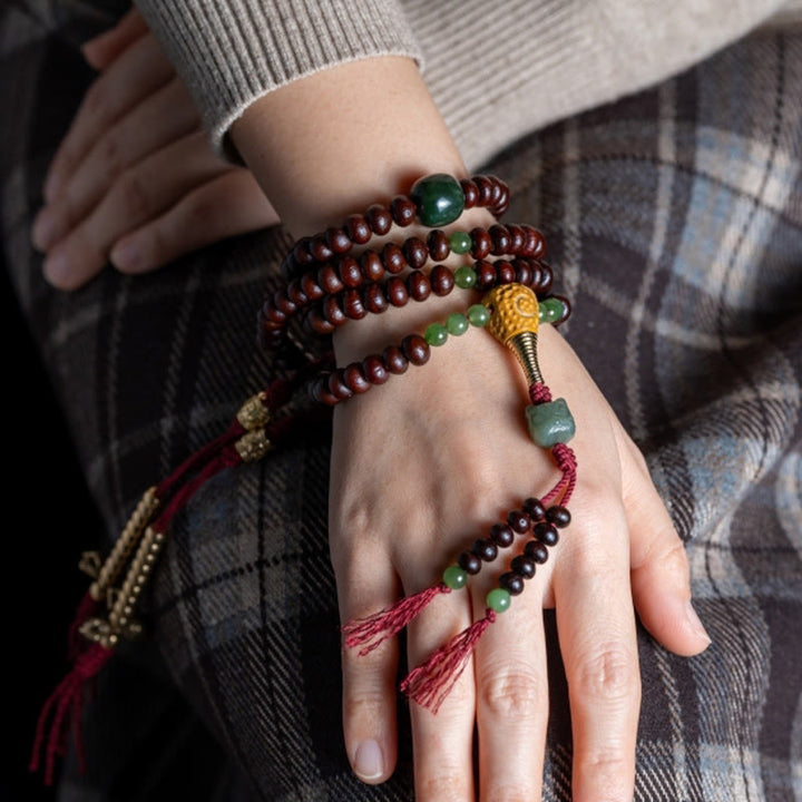 Buddha-Steine, natürliche Tibet 108 Mala Perlen, lila Bodhi-Samen, Hetian Cyan Jade, Kupfer Dorje Peace Armband