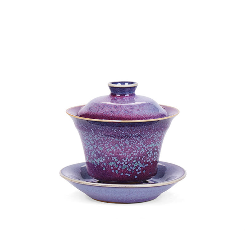 Buddha Stones Retro Glasur Ofenwechsel Keramik Gaiwan Sancai Teetasse Kung Fu Teetasse und Untertasse mit Deckel - image 4