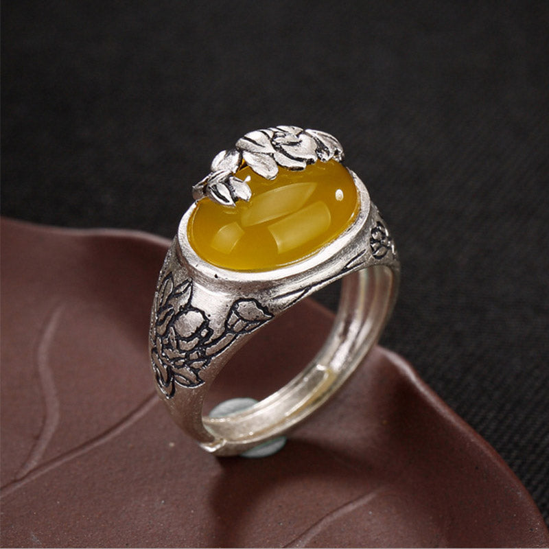 Buddha Stones Citrin Lotus Segen Schutz verstellbarer Ring