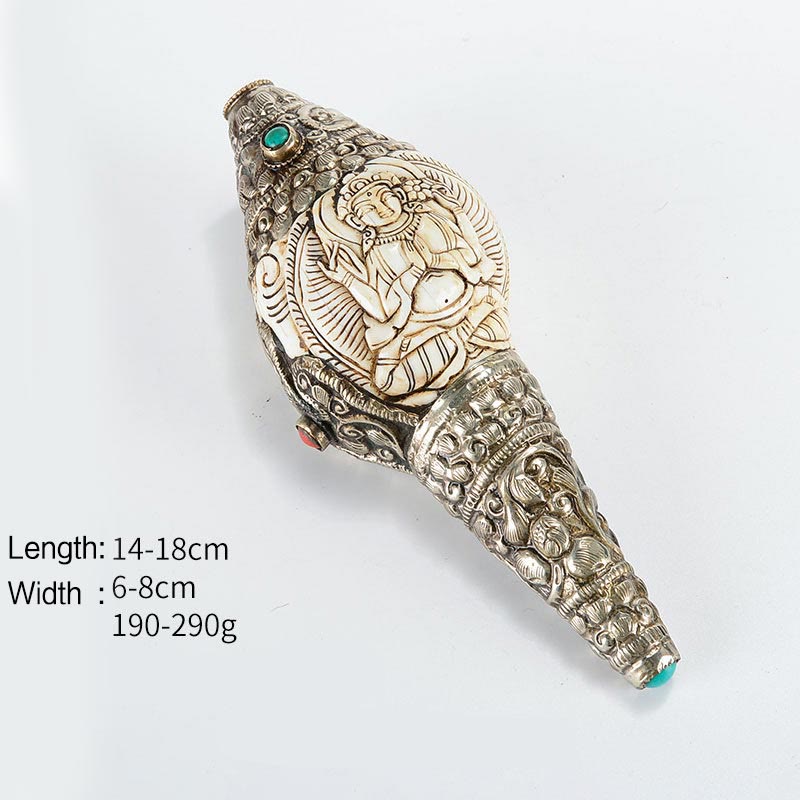 Tibetische handgefertigte gravierte Shankha-Buddha-Muschelmuschel, Reichtum, positive Dekoration - Vierarmiger Avalokitesvara - image 16