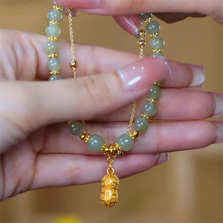 Perlenarmband mit Buddha Stonesn, Jadeblatt, Ginkgo-Tulpe, Erdnuss-Fu-Charakter, Glücksperlen