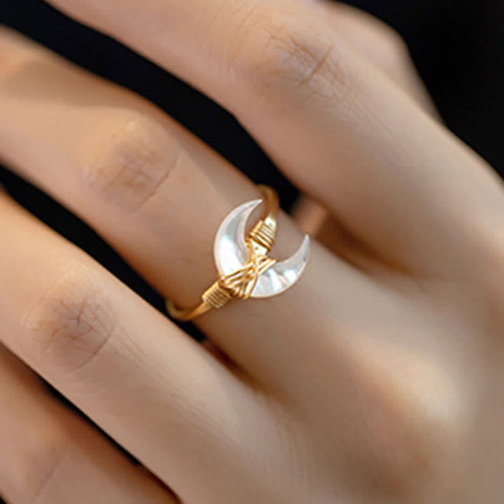 Buddha Stones Natürlicher Tridacna-Stein Mond 14K Gold Segensring - image 7