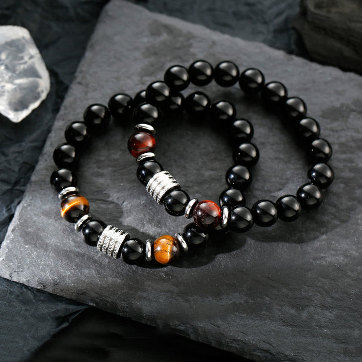 Buddha Stones natürliches schwarzes Obsidian-Tigerauge-Armband zur Krafterfüllung - image 1