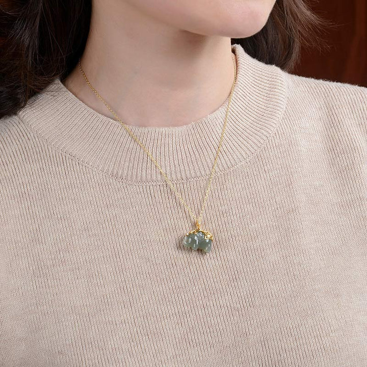 Buddha Stones 925 Sterling Silber Jade Elefant Segen Glück Halskette Kettenanhänger - image 2