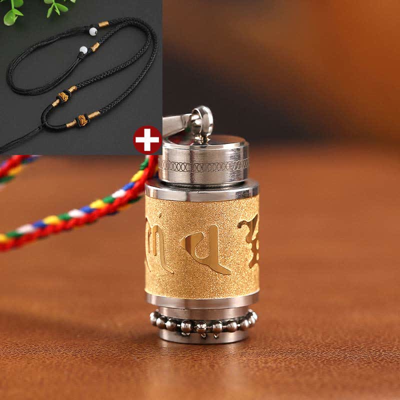 Buddha Stones ​​Tibet Om Mani Padme Hum Shurangama Mantra Titan Stahl Weisheit Amulett Halskette Anhänger - 1,4 x 2,4 cm - Gold - Schwarze Schnur - image 23
