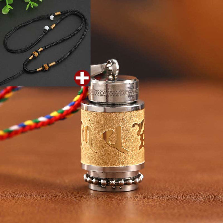 Buddha Stones ​​Tibet Om Mani Padme Hum Shurangama Mantra Titan Stahl Weisheit Amulett Halskette Anhänger - 1,4 x 2,4 cm - Gold - Schwarze Schnur - image 23