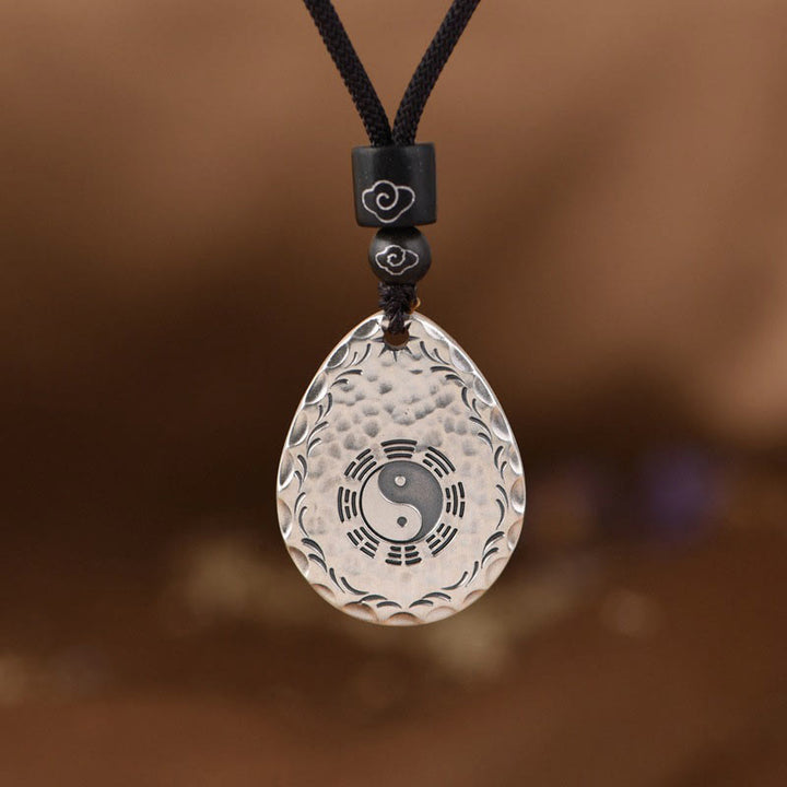 Buddha Stones Vintage 999 Sterling Silber Yin Yang Bagua Wassertropfen Design Balance Harmonie Halskette Anhänger
