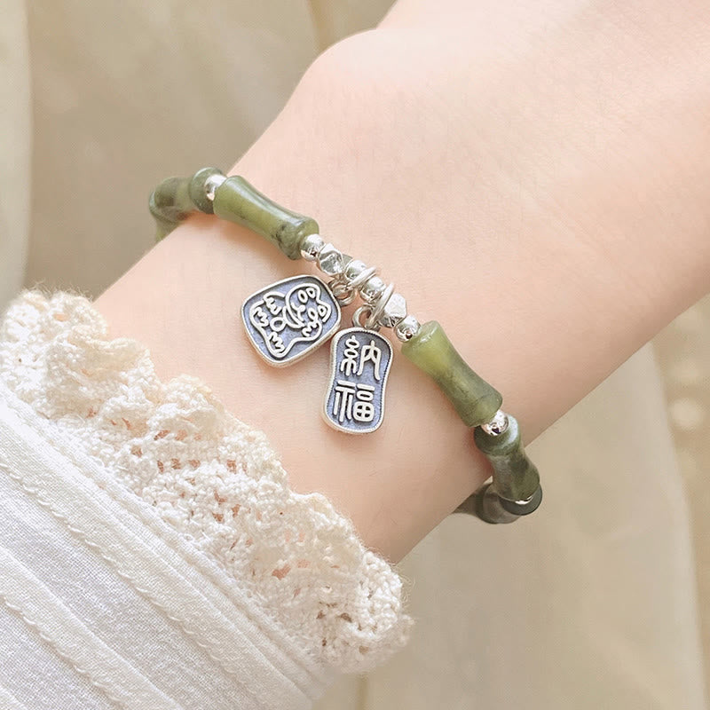 Buddha Stones Armband aus 925er-Sterlingsilber, Bambus-Jade, Glückskatze, Fu-Charakter, Glücksfülle - image 9