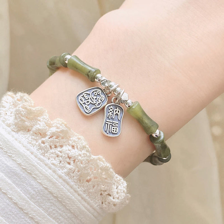Buddha Stones Armband aus 925er-Sterlingsilber, Bambus-Jade, Glückskatze, Fu-Charakter, Glücksfülle - image 9