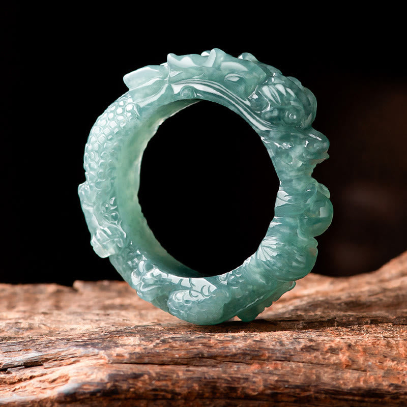 Buddha Stones Natürlicher Jade-Drachen-Erfolgsring