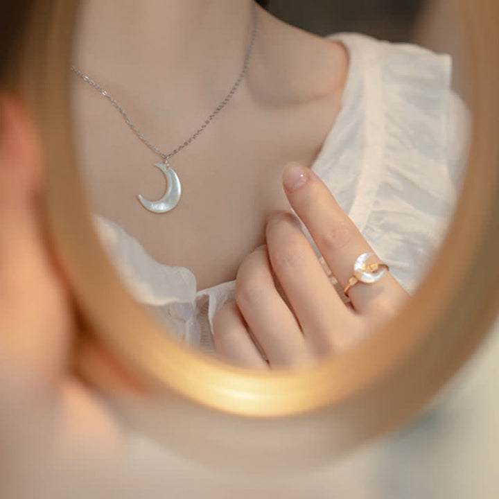 Buddha Stones Natürlicher Tridacna-Stein Mond 14K Gold Segensring - image 8