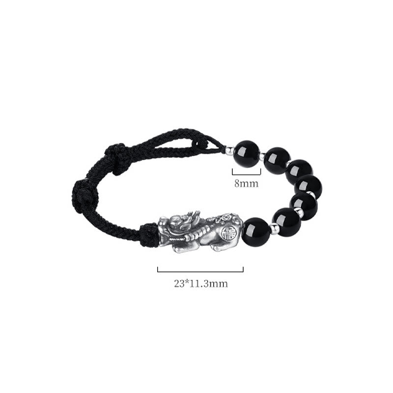 Buddha Stones 999 Sterling Silber FengShui PiXiu Natürlicher schwarzer Obsidian 925 Sterling Silber Bead Strength Armband - image 13