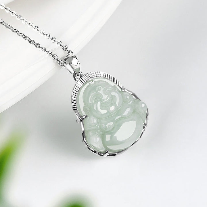 Buddha Stones 925 Sterling Silber Lachender Buddha Jade Glück Ruhe Halskette Kettenanhänger - image 4