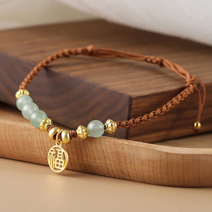 Buddha-Steine Jade Perlen Fu Charakter Segen Seil Armband