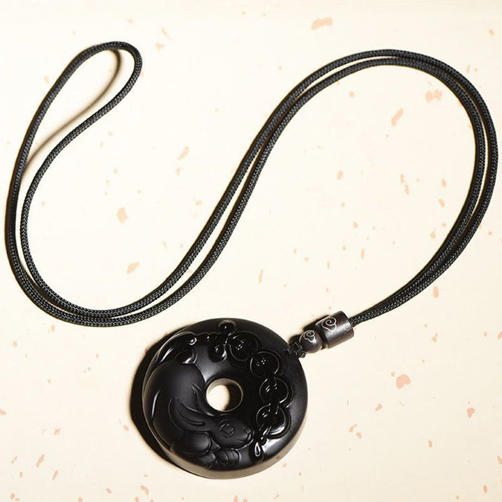 Buddha Stones, chinesisches Sternzeichen, natürlicher schwarzer Obsidian, Friedensschnalle, Stärke-Halsketten-Anhänger - image 6