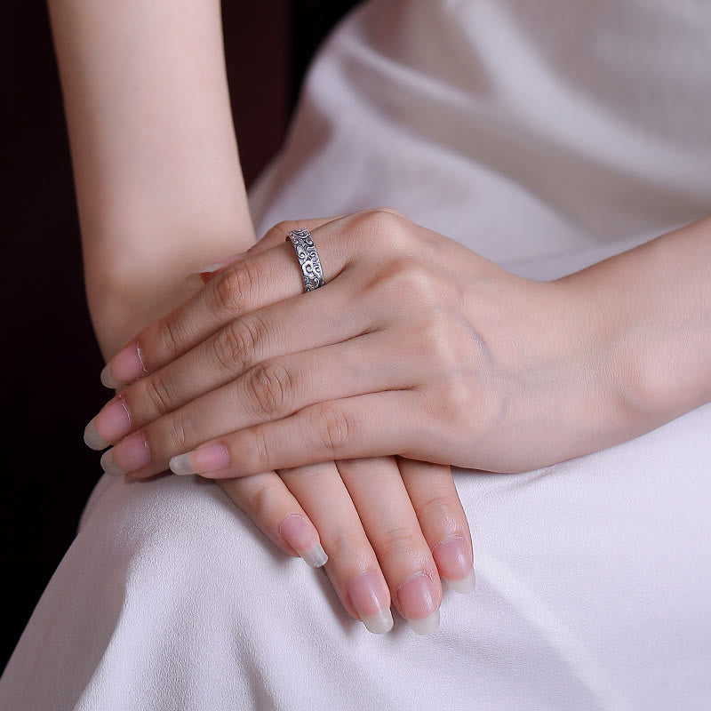 Buddha Stones 999 Sterling Silber Lotusblume Pflaumenblüte Verheißungsvolle Wolken Erleuchtungsring mit Gravur - image 10
