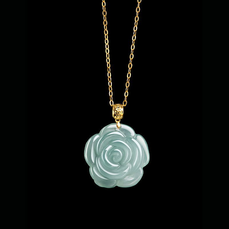 Buddha Stones 18 Karat Goldschnalle 925 Sterling Silber Kette Natürliche Jade Rose Glück Halskette Anhänger - image 2