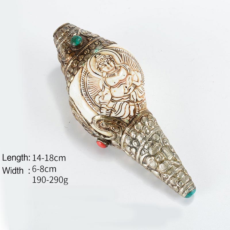 Tibetische handgefertigte gravierte Shankha-Buddha-Muschelmuschel, Reichtum, positive Dekoration - Gelber Gott des Reichtums - image 10